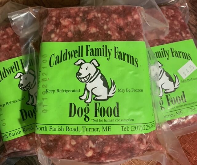 Raw ground beef dog food for sale at Saco River Farms