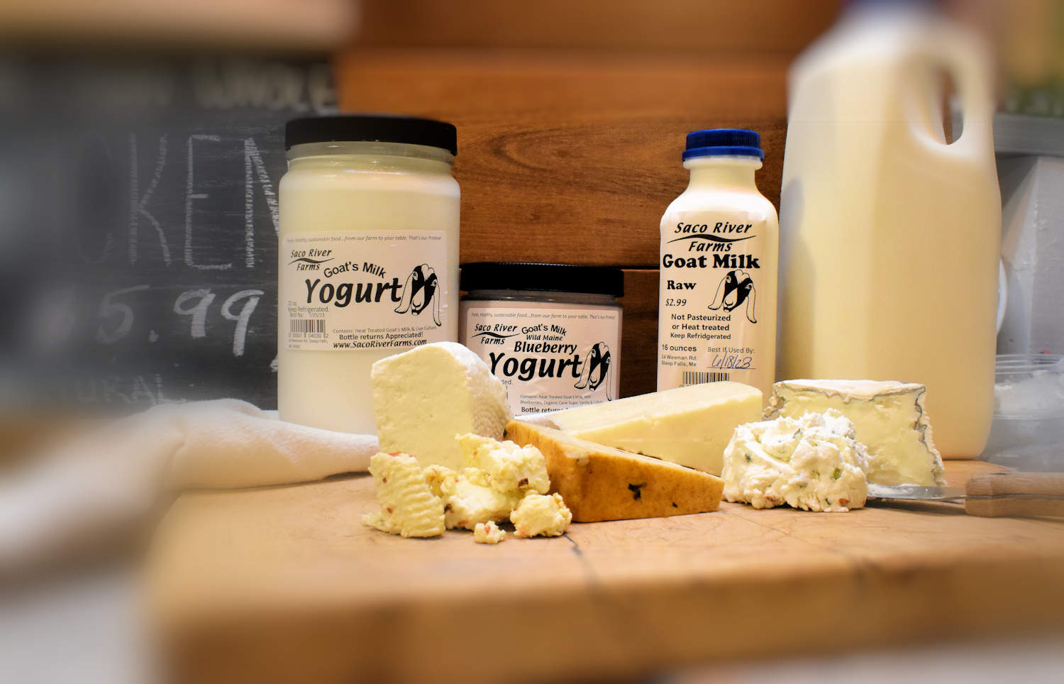 Farm Fresh Dairy Products! Goat milk, cheese, yogurt and keifer. Saco River Farms Natural Foods Market Steep Falls, Me.