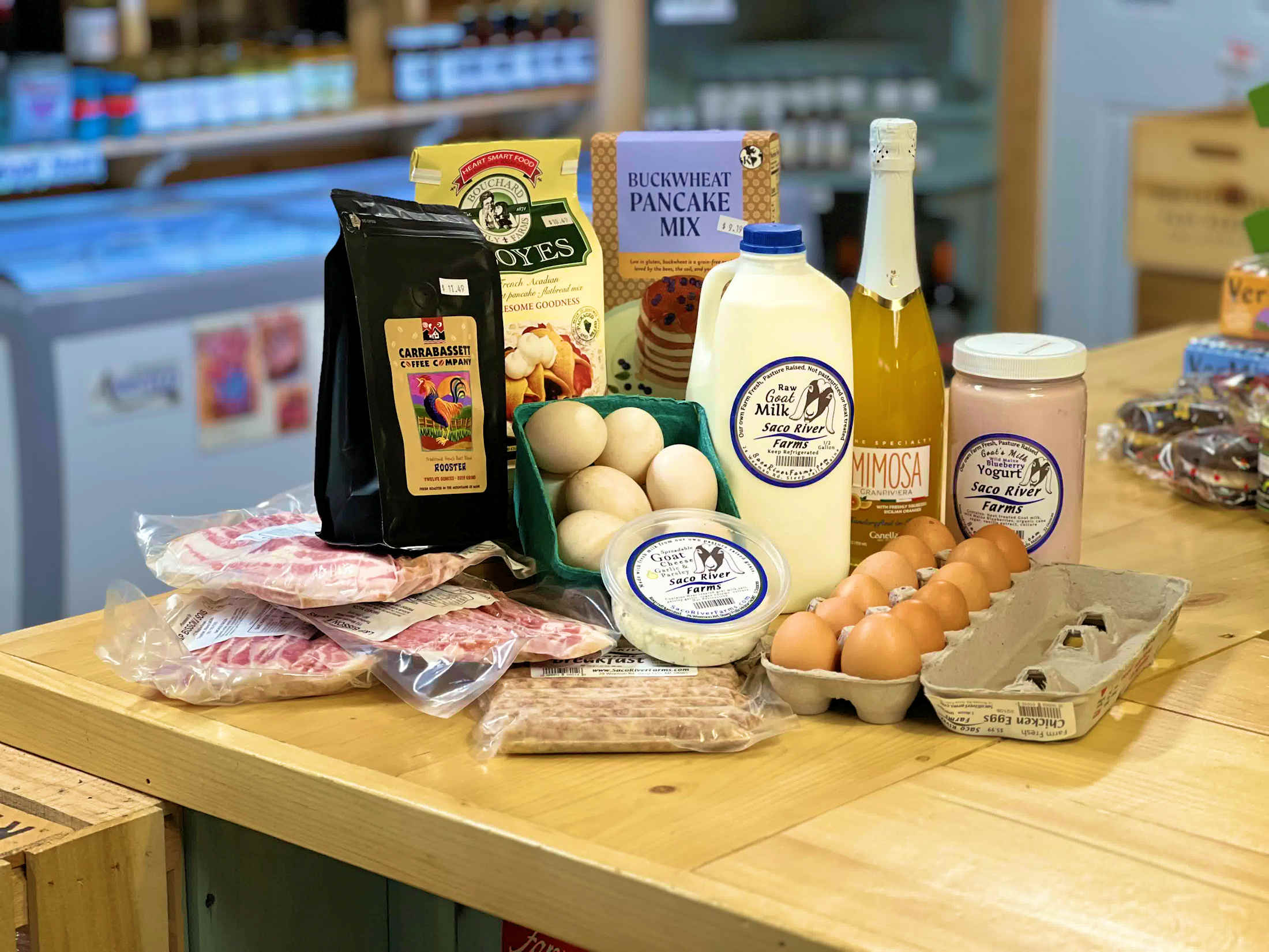 Fresh Breakfast foods available at Saco River Farms Natural Foods Market, Steep Falls, Maine